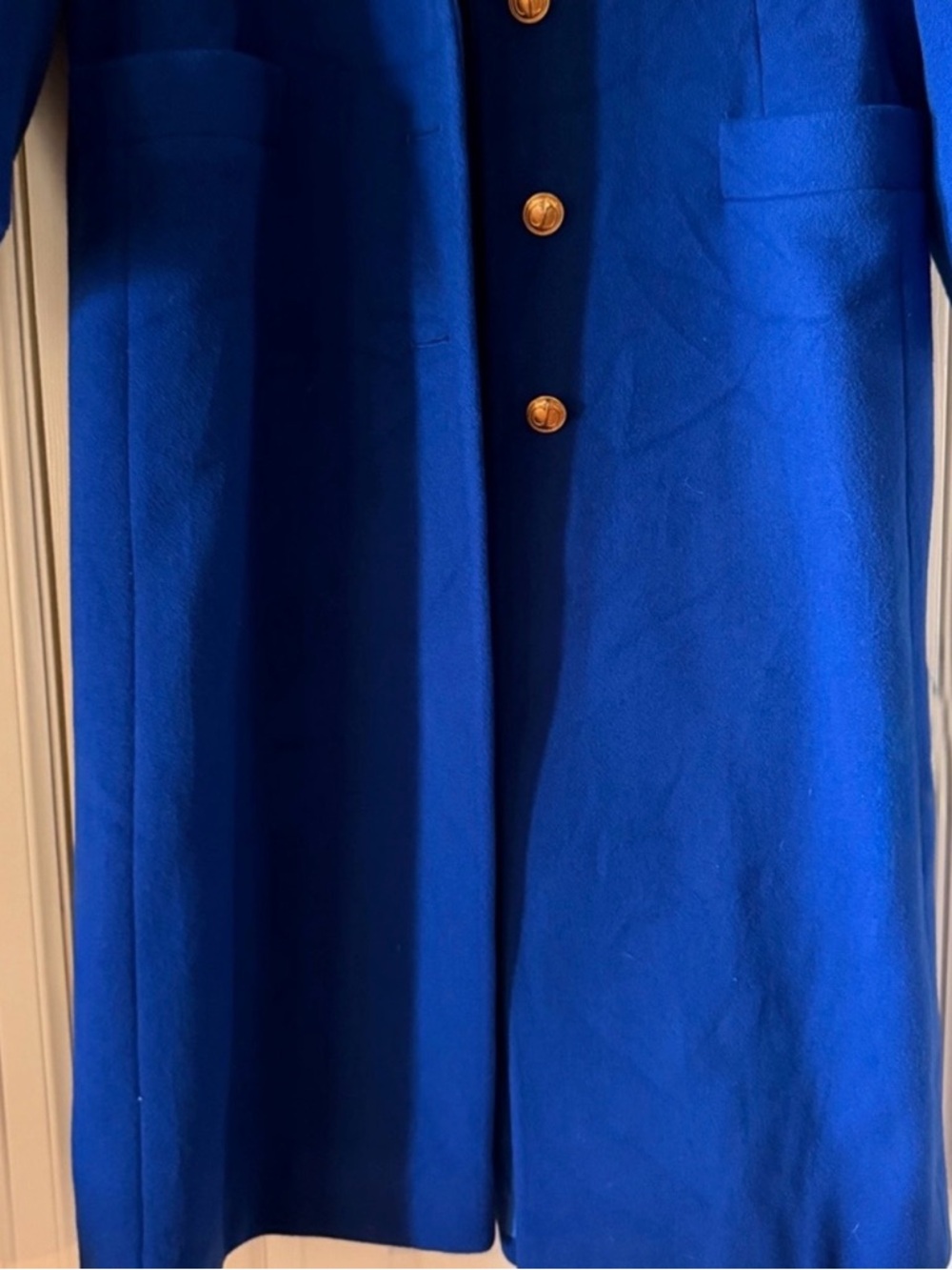 Christian Dior Boutique Royal Blue Wool Coat Gold Crest VTG Size 14 - Picture 6 of 16